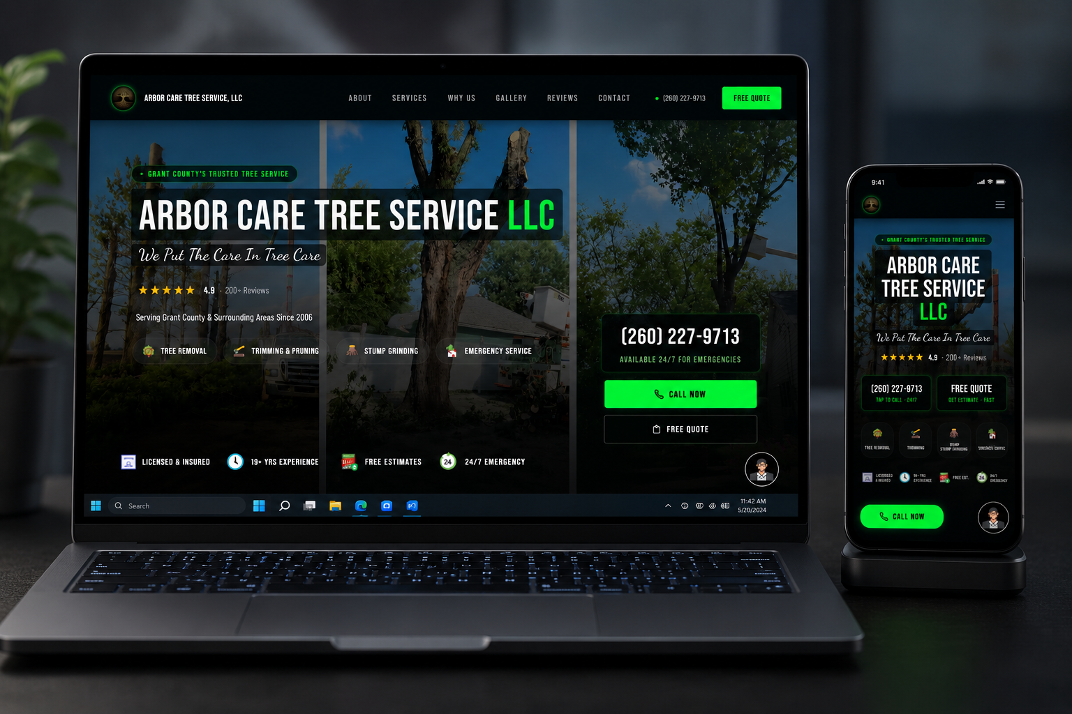 Arbor Care Tree Service LLC website by Rowdy Designs